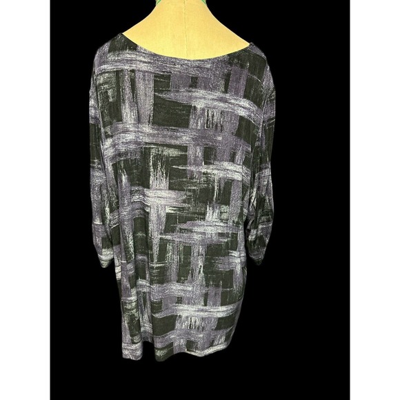 Chicos Travelers Top Shirt Slinky 3/4 Sleeve Round Black Geometric Print Size 3 - Picture 4 of 5